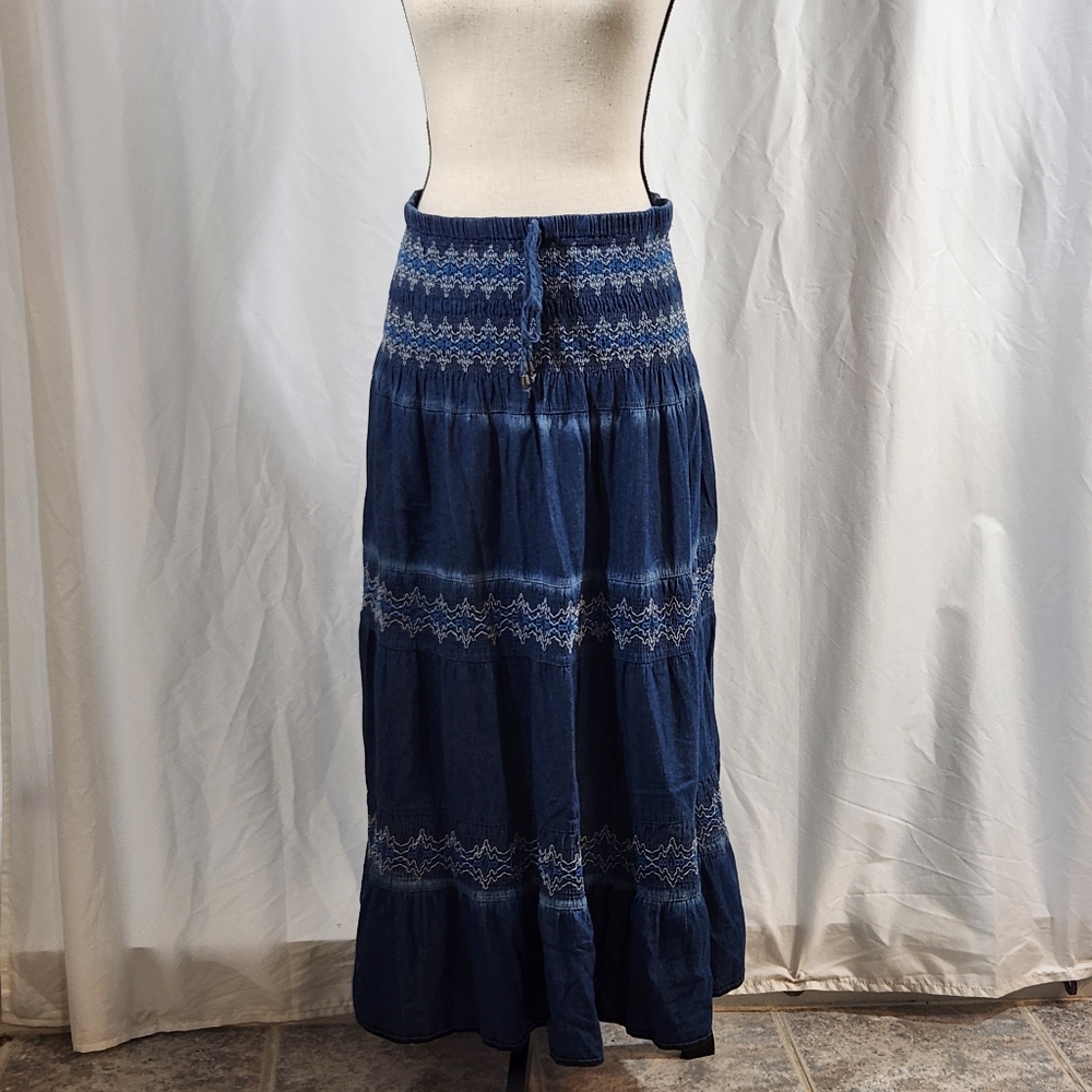 Drefbuffy Embroidered Blue Maxi Skirt Or Strapless Dress Size XL